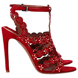 Alaïa-Alaïa Mirror-Embellished Sandals in Red Suede-Red