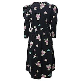 Autre Marque-Batsheva Puff Sleeve Midi Dress in Black Floral Print Cotton-Black