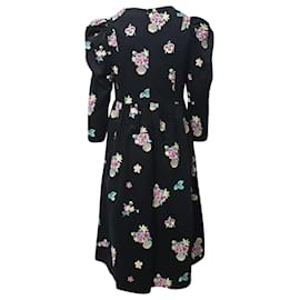 Autre Marque-Vestido midi de manga bufante Batsheva em algodão preto com estampa floral-Preto