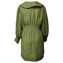 Ganni-Ganni Wide Collar Smocked Mini Dress in Yellow Print Polyester-Other