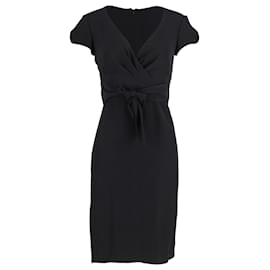 Armani-Armani Cross-Over Belt V-Neck Dress in Black Viscose-Black