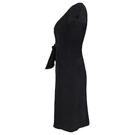 Armani-Armani Cross-Over Belt V-Neck Dress in Black Viscose-Black