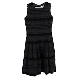 Oscar de la Renta-Oscar De La Renta Textured Sleeveless Dress in Black Recycled Wool-Black