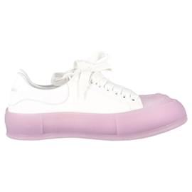 Alexander Mcqueen-Alexander McQueen Deck Lace Up Sneakers in White Canvas-White