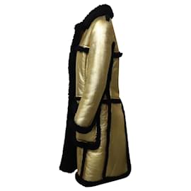 Prada-Prada Coat with Shearling Trim in Metallic Gold Leather-Golden