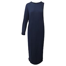 The row-The Row One Shoulder Dress in Navy Blue Wool-Navy blue