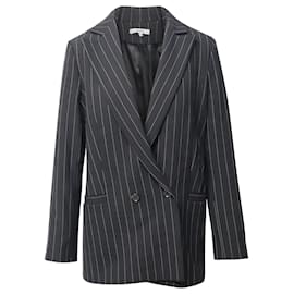 Ganni-Ganni Striped Double-Breasted Blazer in Black Polyester-Black