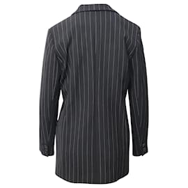 Ganni-Ganni Striped Double-Breasted Blazer in Black Polyester-Black