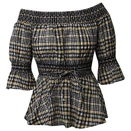 Ganni – Off-Shoulder-Top mit Karomuster aus mehrfarbiger Baumwolle Andere Python drucken