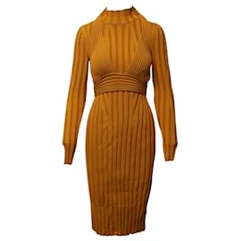 Proenza Schouler-Vestido midi de manga comprida com costela pesada Proenza Schouler em viscose amarela-Amarelo