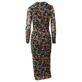 Ganni-Ganni Ruched Bodycon Midi Dress in Floral Print Mesh Silk-Other,Python print