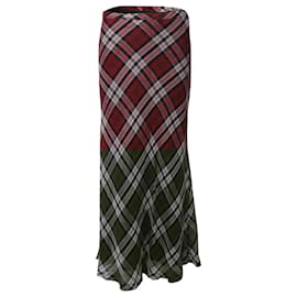 Michael Kors-Michael Kors Plaid Maxi Skirt in Red Silk-Voile -Red
