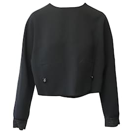 Yves Saint Laurent-Yves Saint Laurent Long Sleeve Blouse with Button Detail in Black Wool-Black