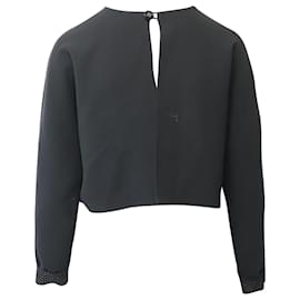 Yves Saint Laurent-Yves Saint Laurent Long Sleeve Blouse with Button Detail in Black Wool-Black