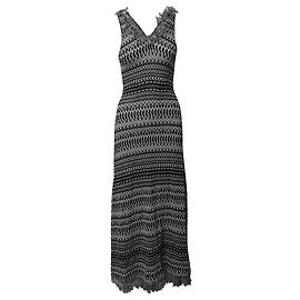 Loewe – Strickkleid mit geometrischen Streifen aus schwarz-weißer Baumwolle Schwarz