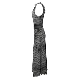 Loewe-Loewe Geometric Stripe Knitted Dress in Black and White Cotton-Black