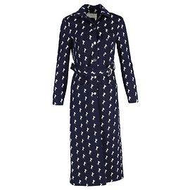 Chloé Chloe Little Horses Single-Breasted Coat in Navy Blue Wool Blue Navy blue