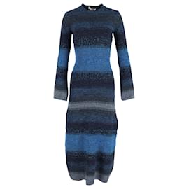 Chloé-Vestido maxi listrado de malha Chloe em lã azul-Azul