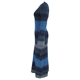 Chloé-Vestido maxi listrado de malha Chloe em lã azul-Azul