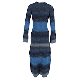 Chloé-Robe longue en maille rayée Chloé en laine bleue-Bleu