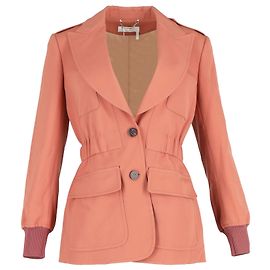 Chloé Chloe Gathered Grain de Poudre Blazer in Salmon Pink Wool Pink Peach