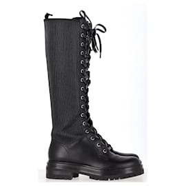 Gianvito Rossi-Gianvito Rossi Martis Tall Lace-Up Combat Boots in Black Leather-Black