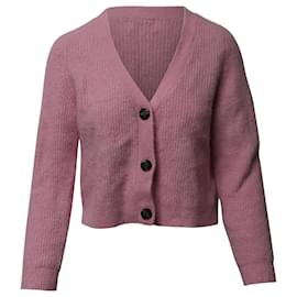 Ganni-Cardigan corto Ganni in maglia a coste in lana rosa-Rosa