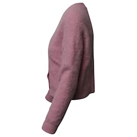 Ganni-Ganni Rib Knit Cropped Cardigan in Pink Wool-Pink