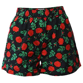 Ganni-Pantalones cortos con estampado de rosas Ganni en algodón negro-Otro