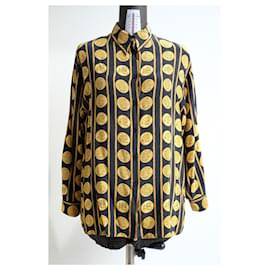 Gianni Versace-Gianni Versace Istante vintage silk baroque gold women shirt blouse camisole-Golden