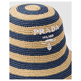 Prada-PRADA  Crochet bucket hat baltic natural-Beige,Navy blue