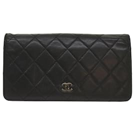 Chanel-CHANEL Matelasse Long Wallet Lamb Skin Black CC Auth yk11141-Black