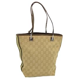 Gucci-GUCCI GG Canvas Sherry Line Hand Bag Brown Beige 31244 auth 67819-Brown,Beige
