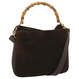 Gucci-GUCCI Bamboo Hand Bag Suede 2way Brown 001 1705 1638 Auth ep3445-Brown