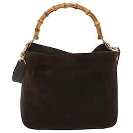 Gucci-GUCCI Bamboo Hand Bag Suede 2way Brown 001 1705 1638 Auth ep3445-Brown