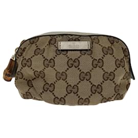 Gucci-GUCCI GG Canvas Bamboo Pouch Beige 246174 Auth yk11167-Beige