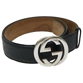 Gucci-GUCCI Guccissima GG Canvas Belt Leather 41.3"" Black 114984 Auth hk1156-Black
