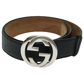 Gucci-GUCCI Guccissima GG Canvas Belt Leather 41.3"" Black 114984 Auth hk1156-Black