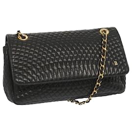 Bally-BALLY Quilted Chain Shoulder Bag Leather Black Auth yk11197-Black