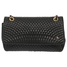 Bally-BALLY Quilted Chain Shoulder Bag Leather Black Auth yk11197-Black