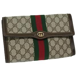 Gucci-GUCCI GG Supreme Web Sherry Line Clutch Bag Beige 41 014 3087 25 auth 67663-Beige