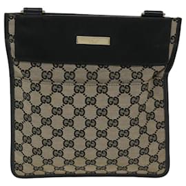 Gucci-GUCCI GG Canvas Shoulder Bag Suede Beige Black Auth 68196-Black,Beige