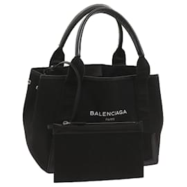 Balenciaga-BALENCIAGA Navy Cabas Hand Bag Canvas Black 339936 Auth yk11125-Black