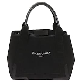 Balenciaga-BALENCIAGA Navy Cabas Hand Bag Canvas Black 339936 Auth yk11125-Black