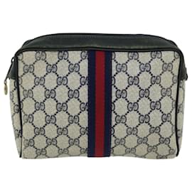 Gucci-GUCCI GG Supreme Sherry Line Clutch Bag PVC Navy Red Auth fm3199-Red,Navy blue