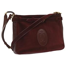 Cartier-CARTIER Shoulder Bag Suede Leather Wine Red Auth 68255-Other