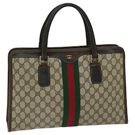 Gucci-GUCCI GG Supreme Web Sherry Line Hand Bag PVC Beige Red Green 010 378 auth 68036-Red,Beige,Green