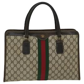 Gucci-GUCCI GG Supreme Web Sherry Line Hand Bag PVC Beige Red Green 010 378 auth 68036-Red,Beige,Green