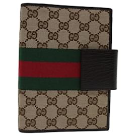Gucci-GUCCI GG Canvas Web Sherry Line Day Planner Cover Beige Rouge 115241 Auth yk11036-Rouge,Beige