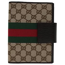 Gucci-GUCCI GG Canvas Web Sherry Line Day Planner Cover Beige Red 115241 Auth yk11036-Red,Beige